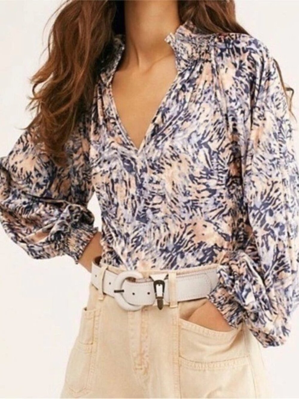 Free People Go Get ‘Em Tiger Print Velvet Blouse Small